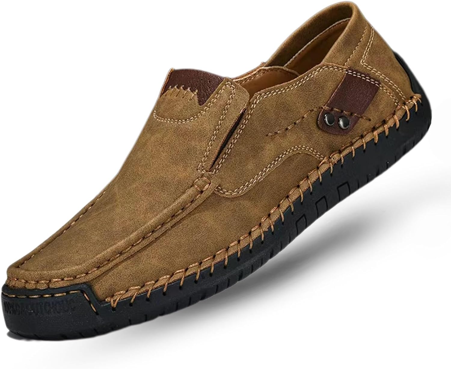 

Мужские сланцы-лоферы из ретро-кожи с ручной строчкой, легкие, с круглым носком, нескользящие, повседневные, и прогулок на улице Baiquwo, коричневый