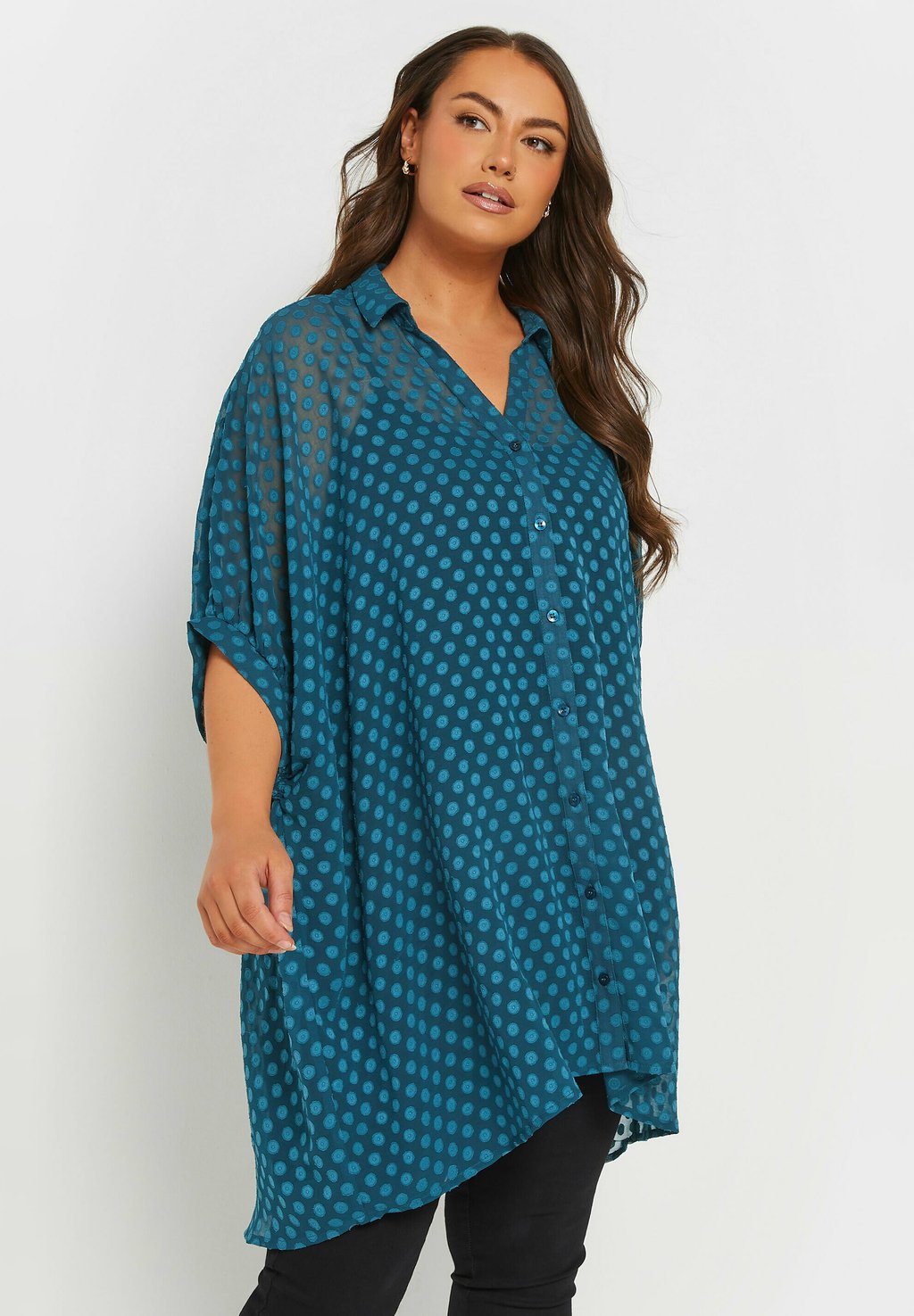 

Блузка на пуговицах CURVE ABSTRACT OVERSIZED Yours Clothing, синий