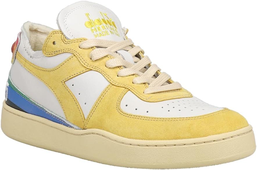 Мужские кроссовки Diadora Mi Basket Row Cut Denver 55 перфорированные на шнуровке, повседневные - желтые — фото 2