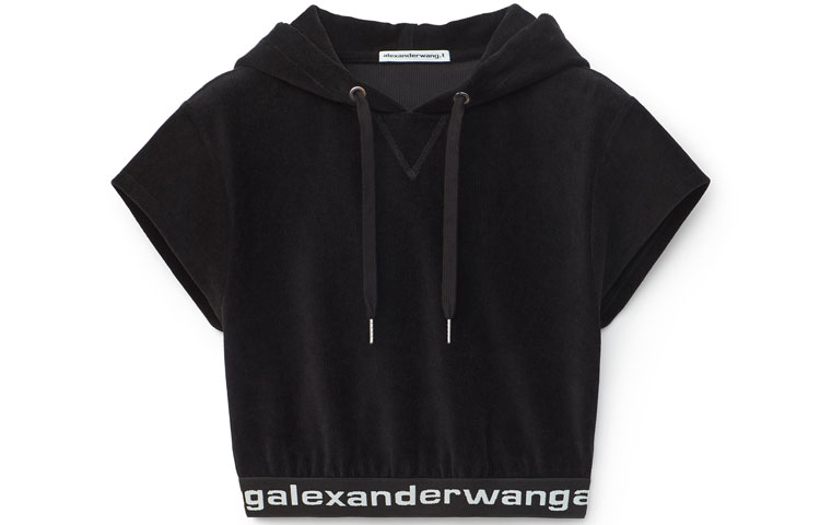 Укороченный кордюровый худи Alexander Wang, черный — фото 3