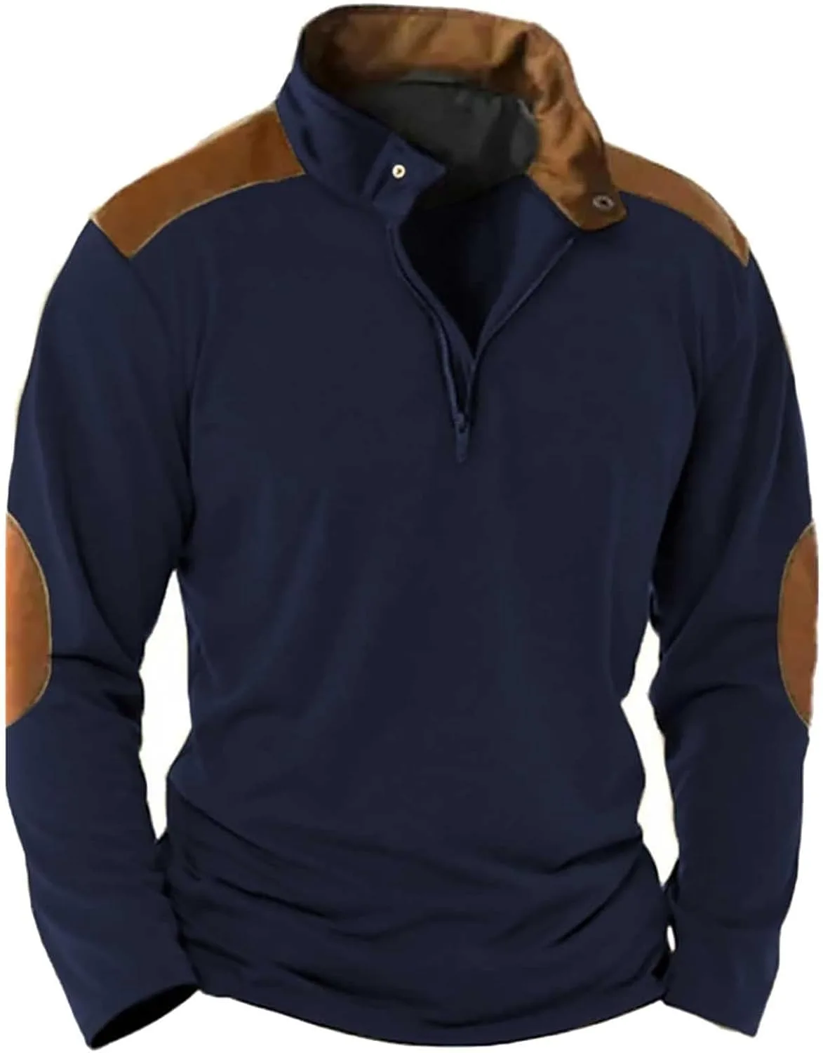 

Henley Shirts для мужчин, Long Sleeve, Quarter Zip Pullover Sweatshirt с налокотниками QWENTMTNTY