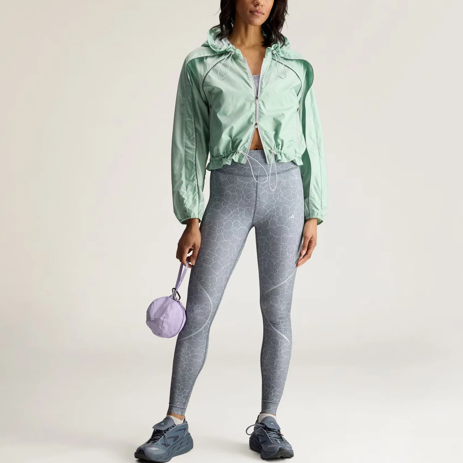 Куртка беговая Stella McCartney RUNNING PRINT JACKET Running Coat женская Adidas, Honor Mint Green — фото 3