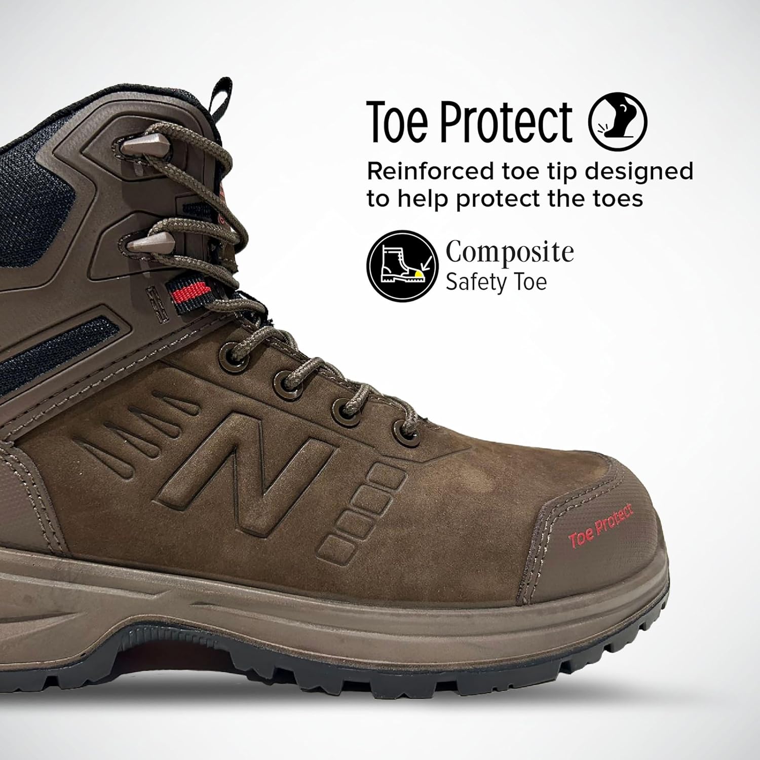 Мужские ботинки New Balance Calibre с композитным носком - EH, PR, противоскользящие кожаные защитные туфли для промышленности и строительства, шоколадный — фото 3