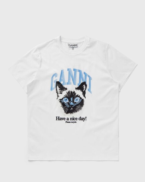 

Топ Ganni Basic Jersey Cat Relaxed Tee, ярко-белый