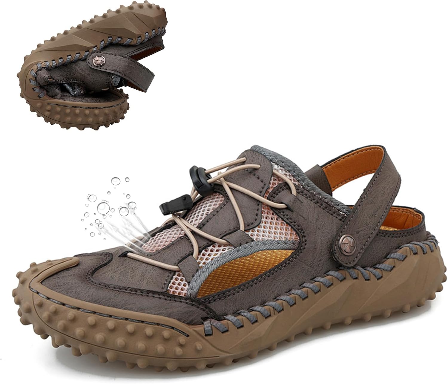 

Мужские походные сандалии Легкие дышащие кожаные нескользящие прогулочные туфли с регулируемым ремешком Спортивные сандалии для трекинга, кемпинга и пляжа Generic, светло-серый