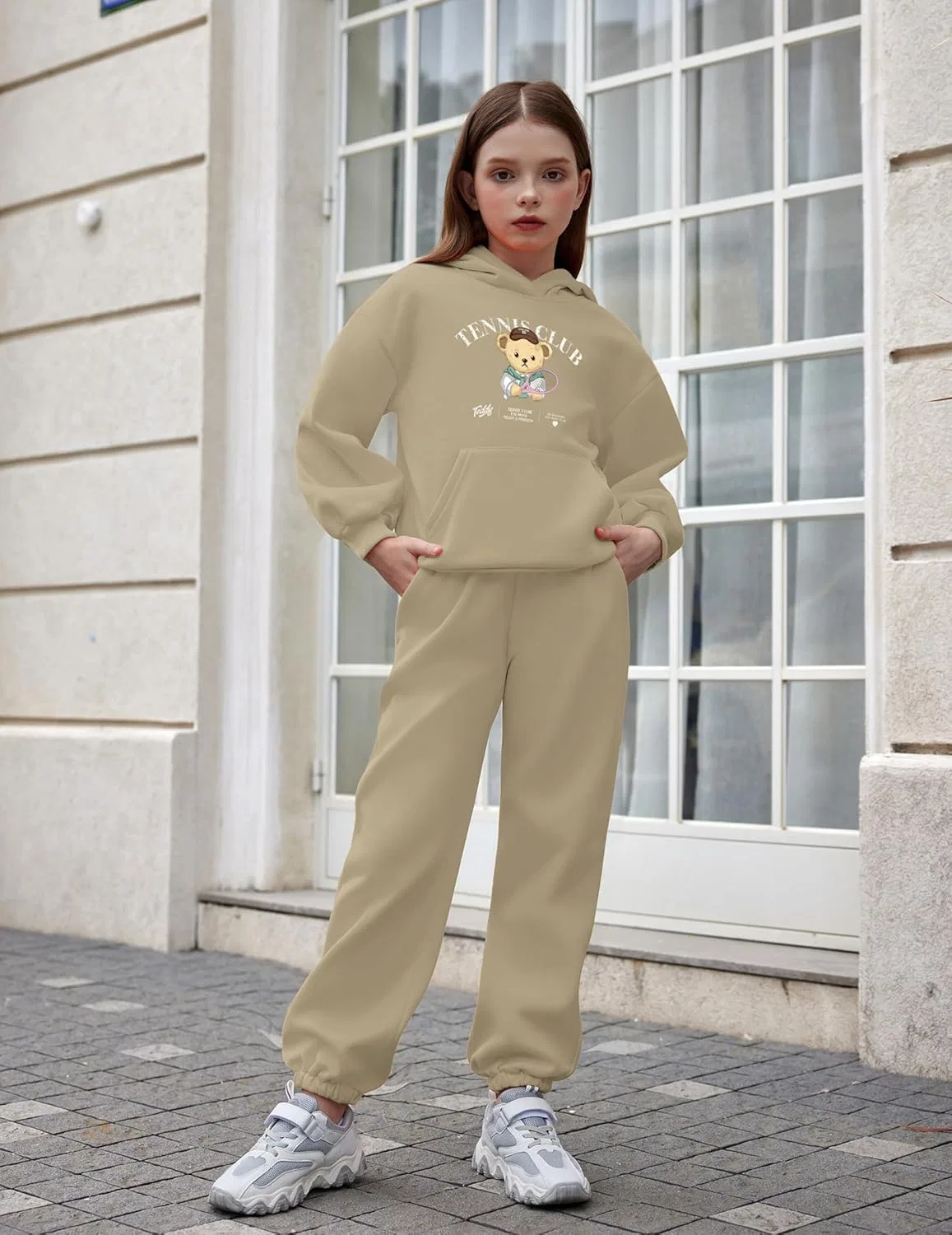 Детский спортивный костюм из двух предметов, оверсайз, Teddy Print&khaki — фото 2
