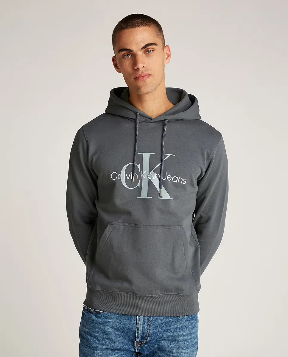 

Мужская толстовка с капюшоном и монограммой Calvin Klein Jeans, серый