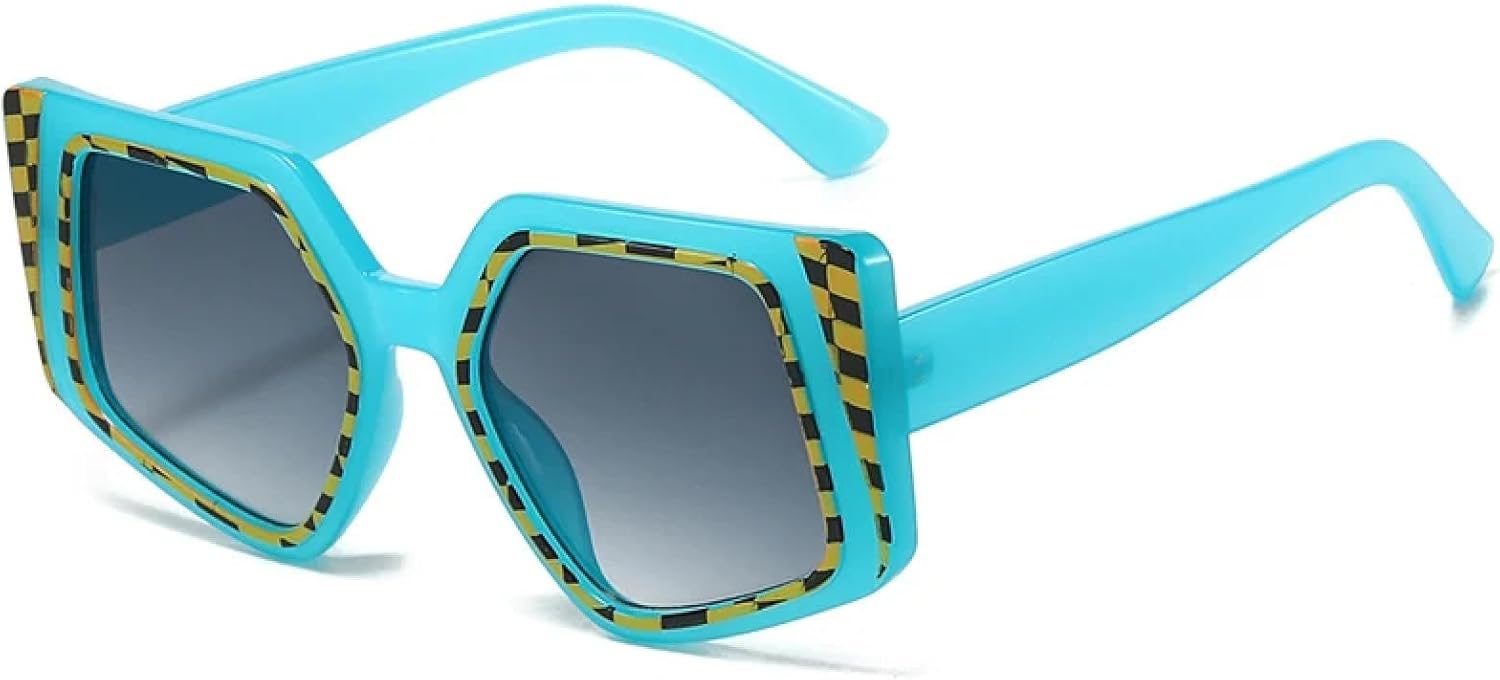 

Двухцветные, большие, асимметричные панк-солнцезащитные очки для женщин, роскошные солнцезащитные очки в винтажном стиле, защита от УФ-излучения UV400 TKKTLLT, Blue Blue