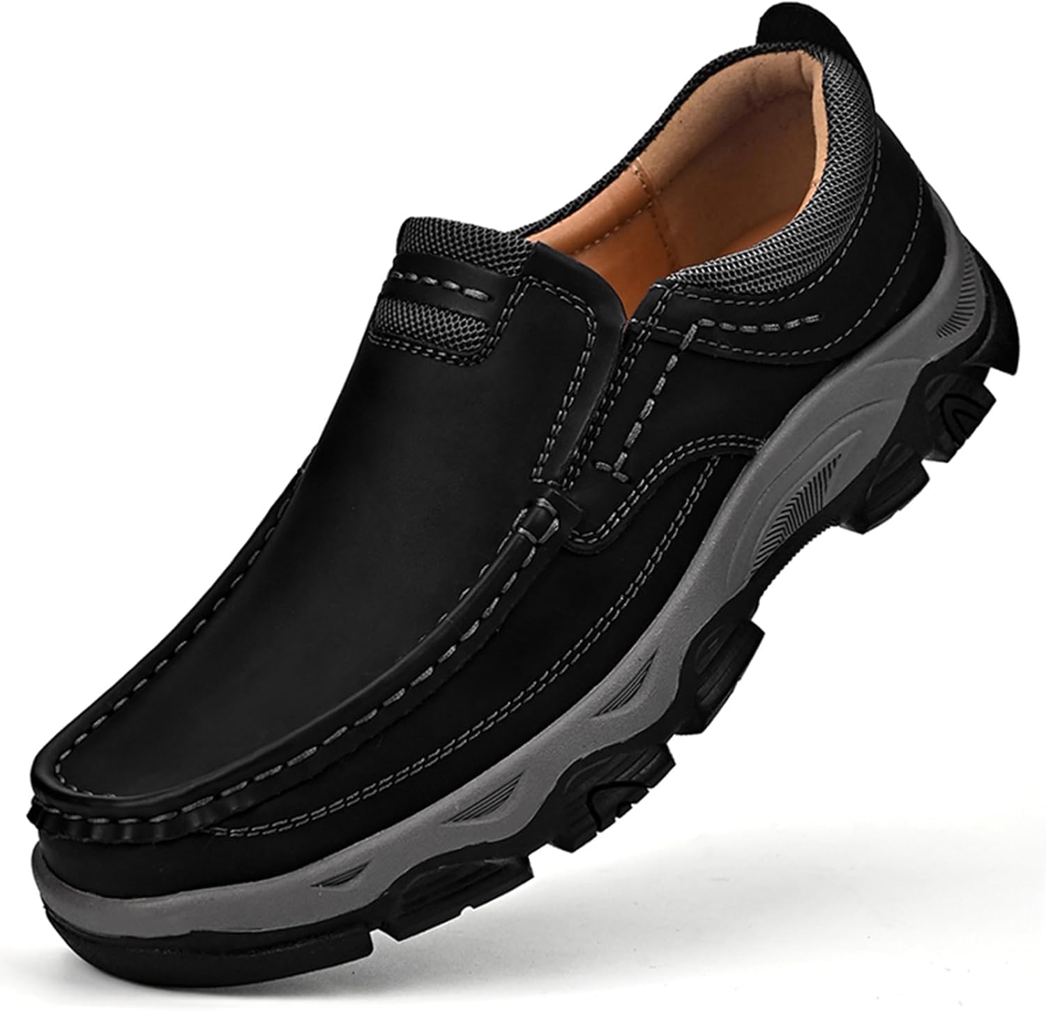 

Мужские кожаные слипоны EFTCAL, легкие, дышащие, повседневные, удобные, нескользящие модные прогулочные туфли, черный