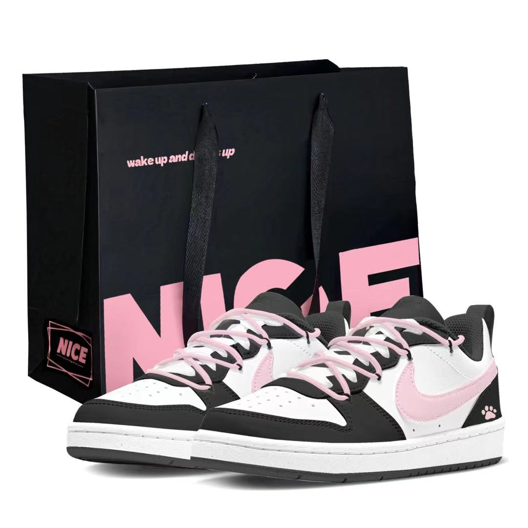 

Nike Court Borough Pink Fuchsia Meow Paw Low top женские скейтборд кроссовки Black Pink