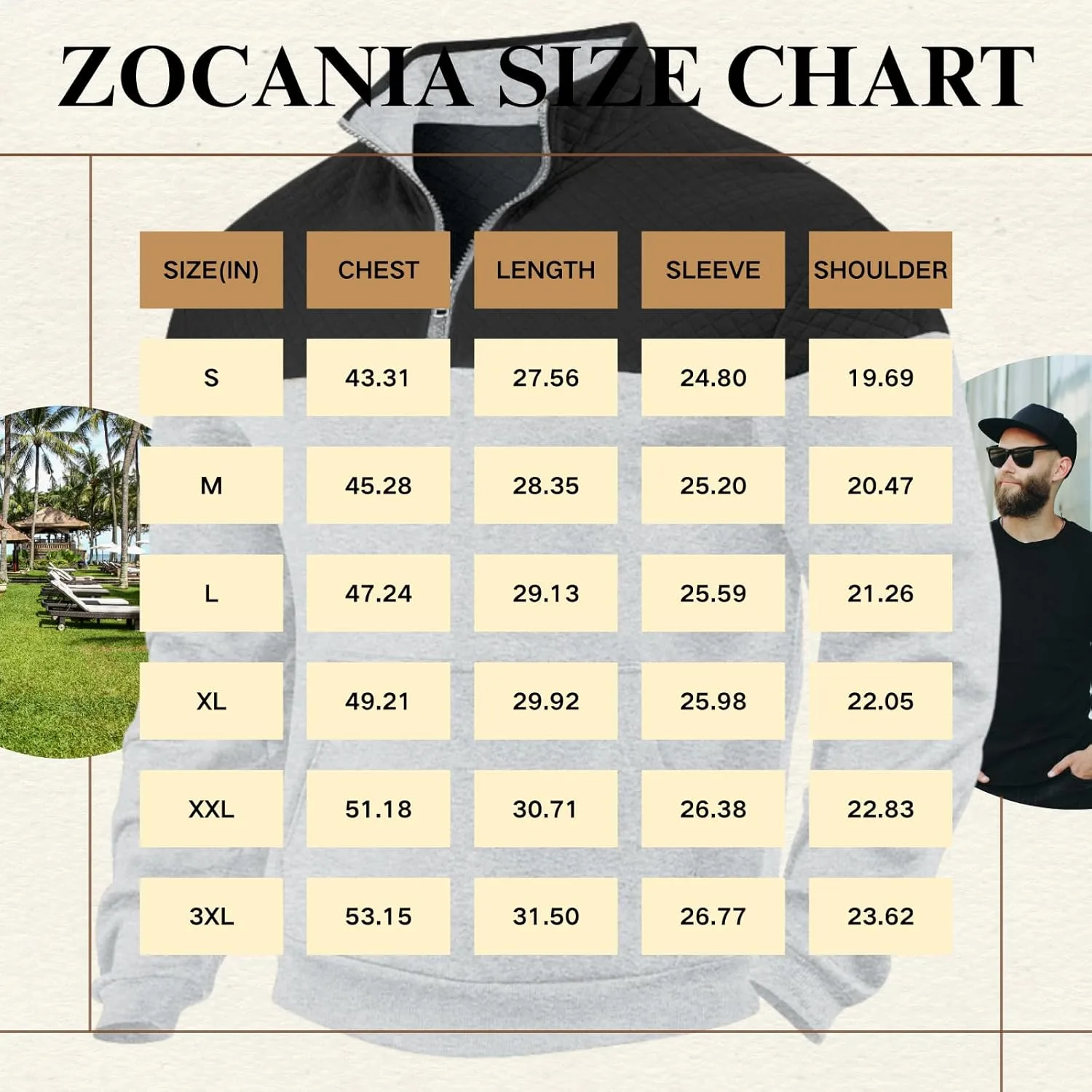 

Мужской свитшот с молнией на четверть, длинный рукав, воротник-стойка, с карманом ZOCANIA