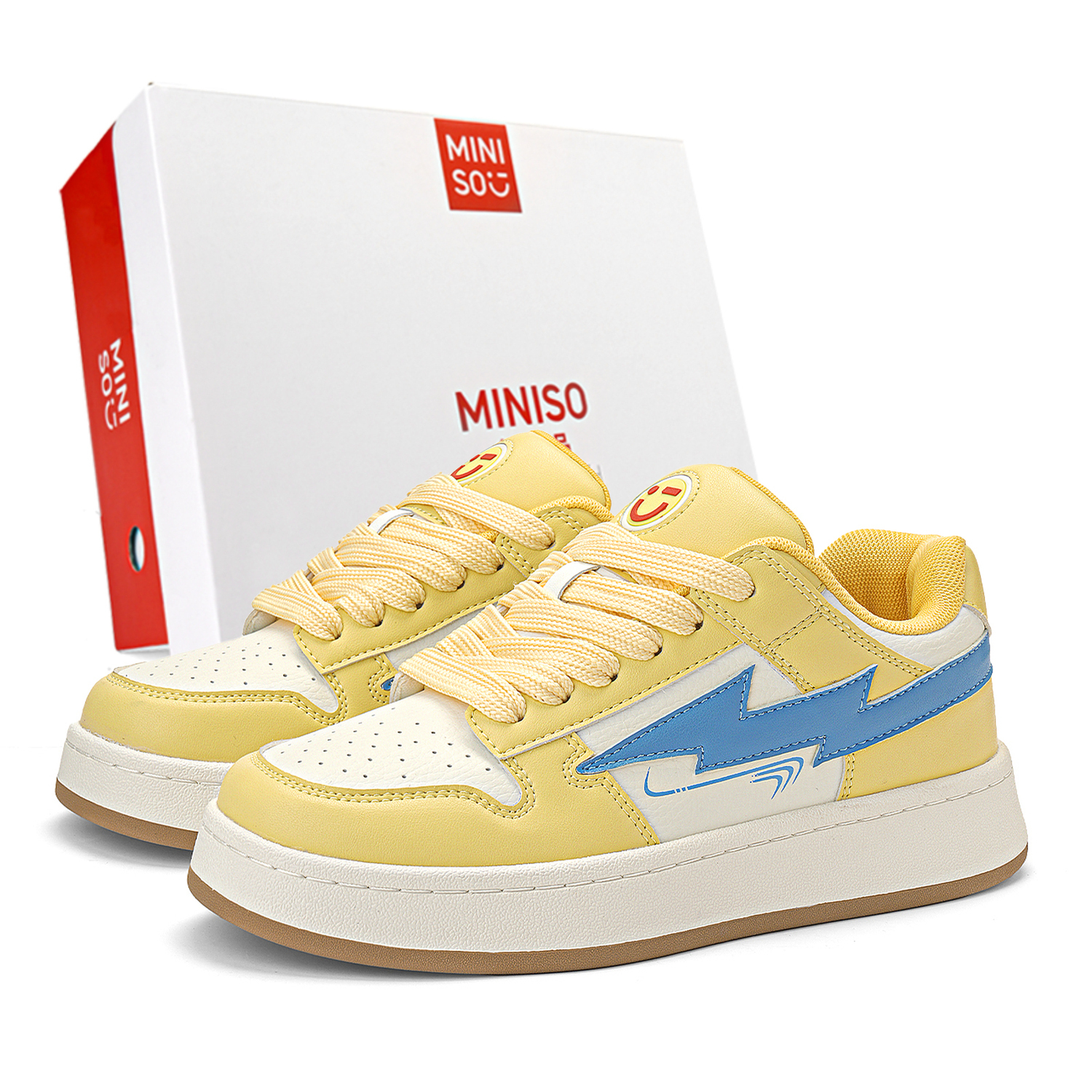 

MINISO Низкие скейтерские кроссовки унисекс бело-желтые, цвет White Yellow