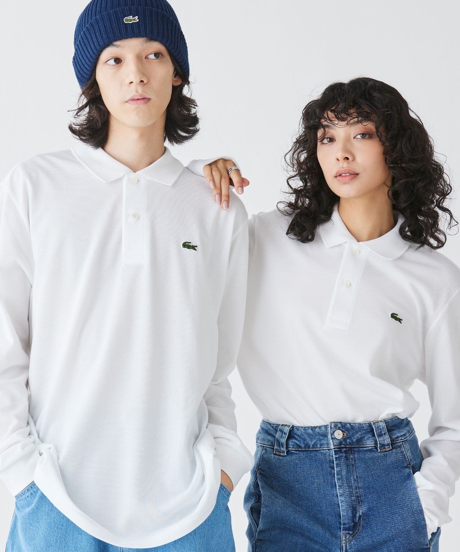 Рубашка-поло с длинным рукавом оригинального кроя LACOSTE, White