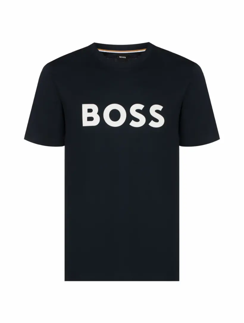 

Хлопковая футболка с логотипом BOSS, тёмно-синий