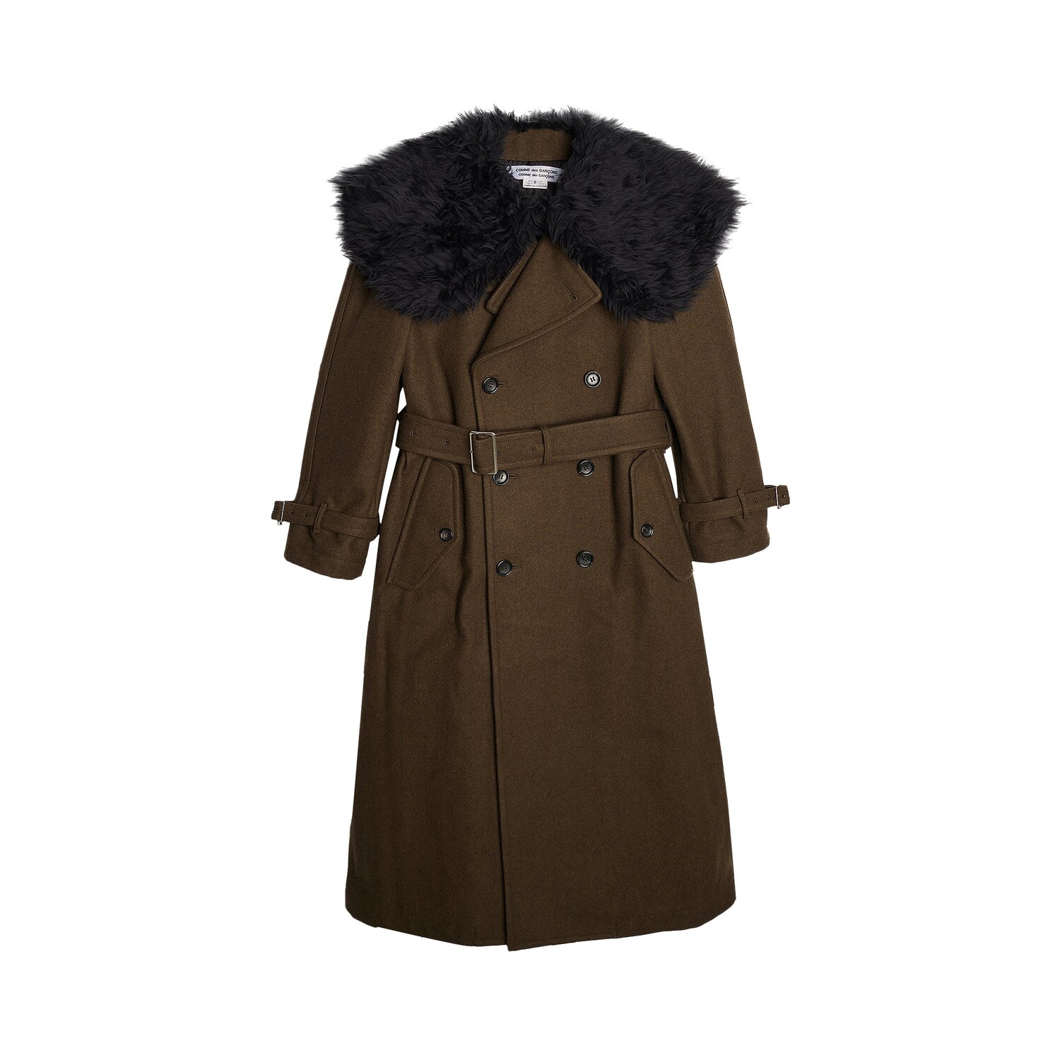 

Шерстяное пальто с меховым воротником Comme des Garçons Melton, цвет Хаки/Черный, Черный;коричневый, Шерстяное пальто с меховым воротником Comme des Garçons Melton, цвет Хаки/Черный