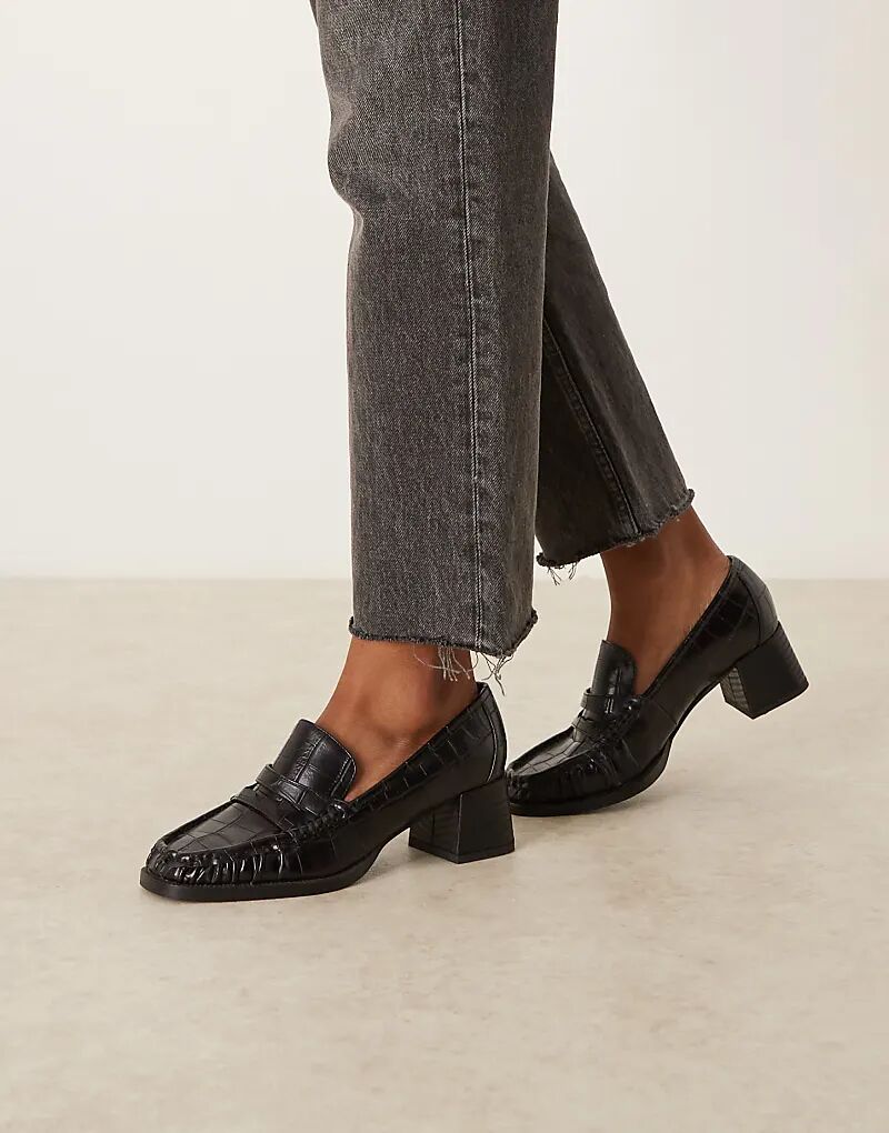 Лоферы Siren на среднем каблуке ASOS DESIGN с чёрным крокодиловым принтом