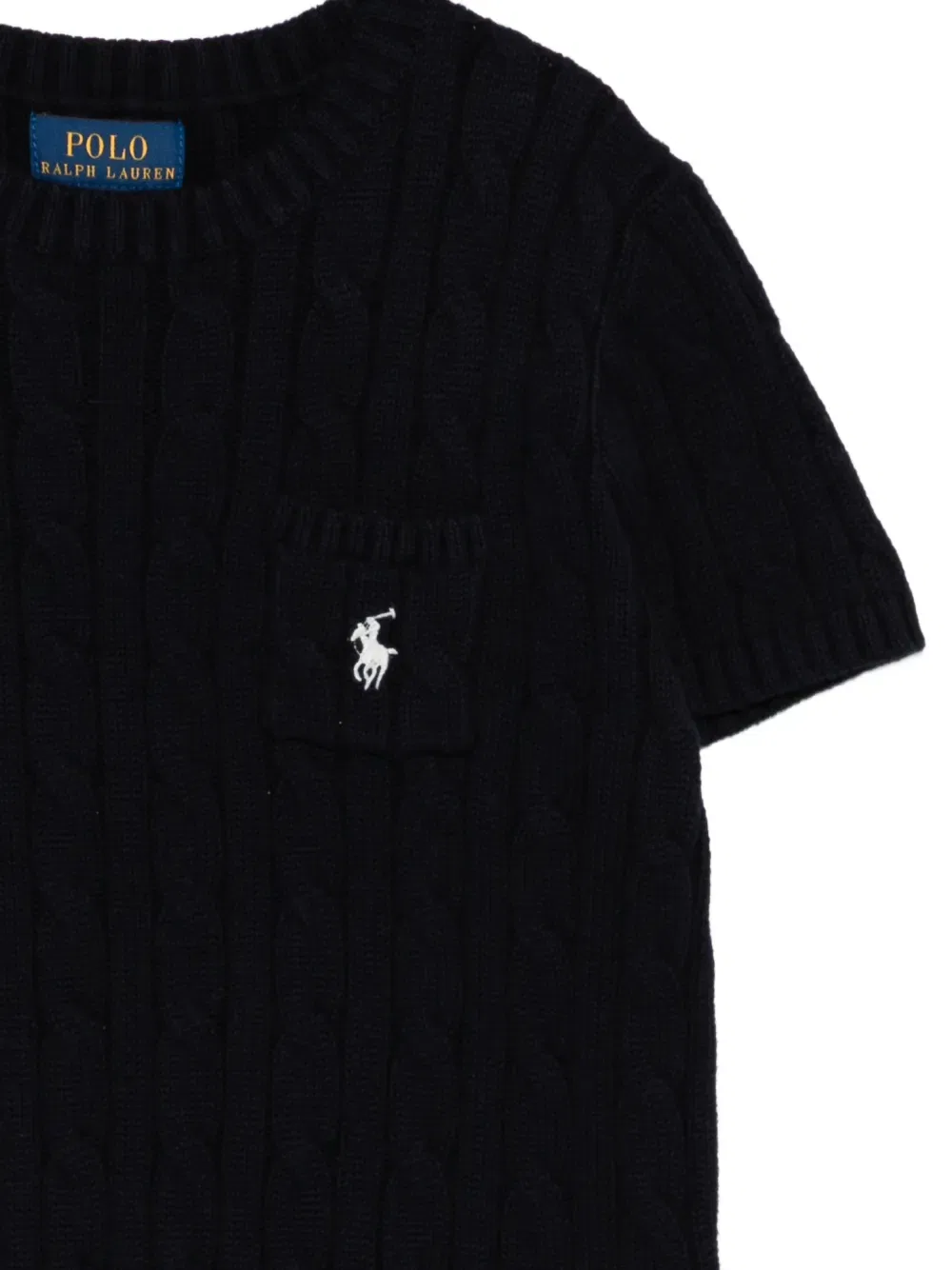 Вязаный джемпер с короткими рукавами и карманом Polo Ralph Lauren Kids, синий — фото 3
