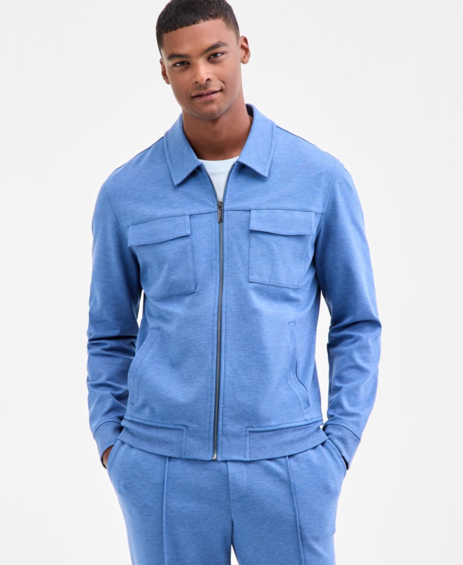 

Мужская стильная куртка на молнии из эластичного трикотажа для выходных Alfani, Delft Blue Heather