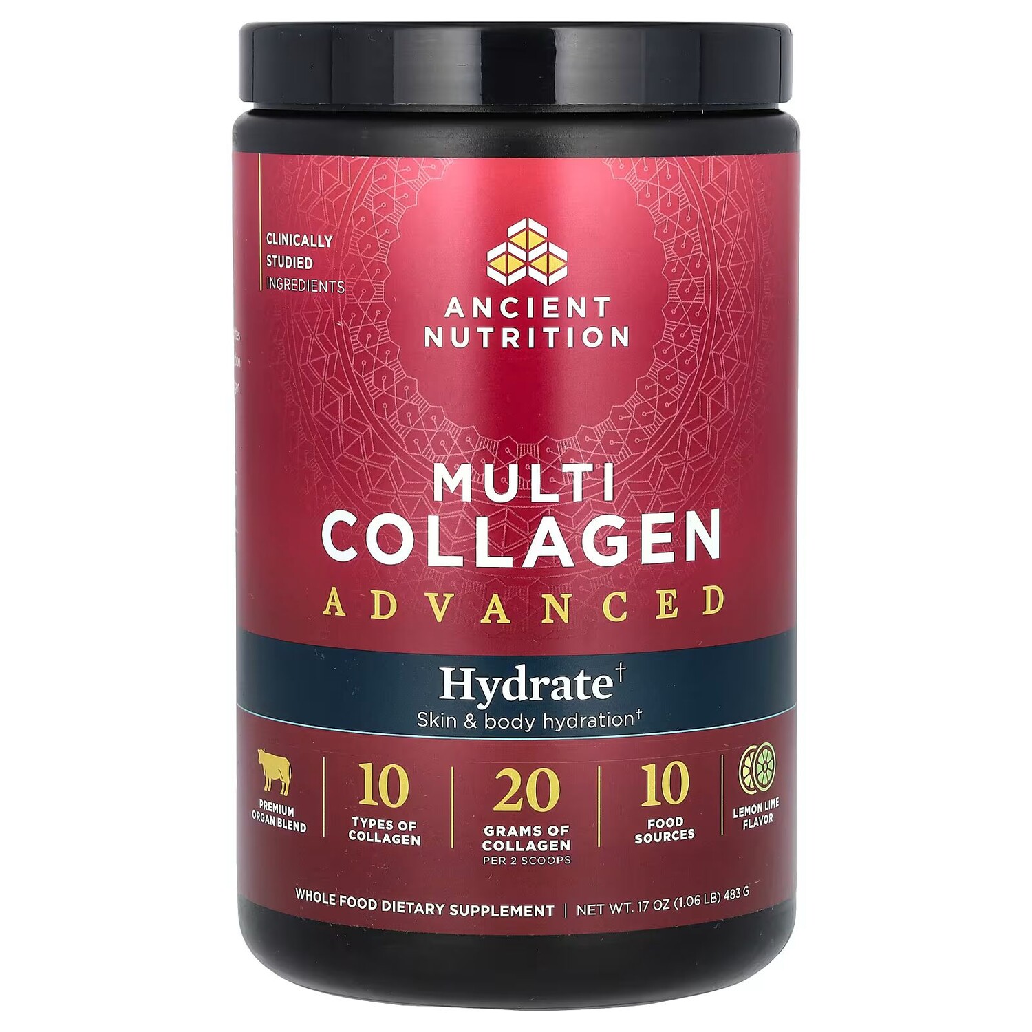 

Multi Collagen Advanced, Гидрат, лимон и лайм, 17 унций (483 г) Ancient Nutrition