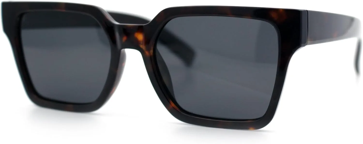 

SA106 Поляризованные солнцезащитные очки в мужском стиле с роговой оправой, прямоугольной формы, пластиковым корпусом, минималистичный дизайн, Tortoise - Black