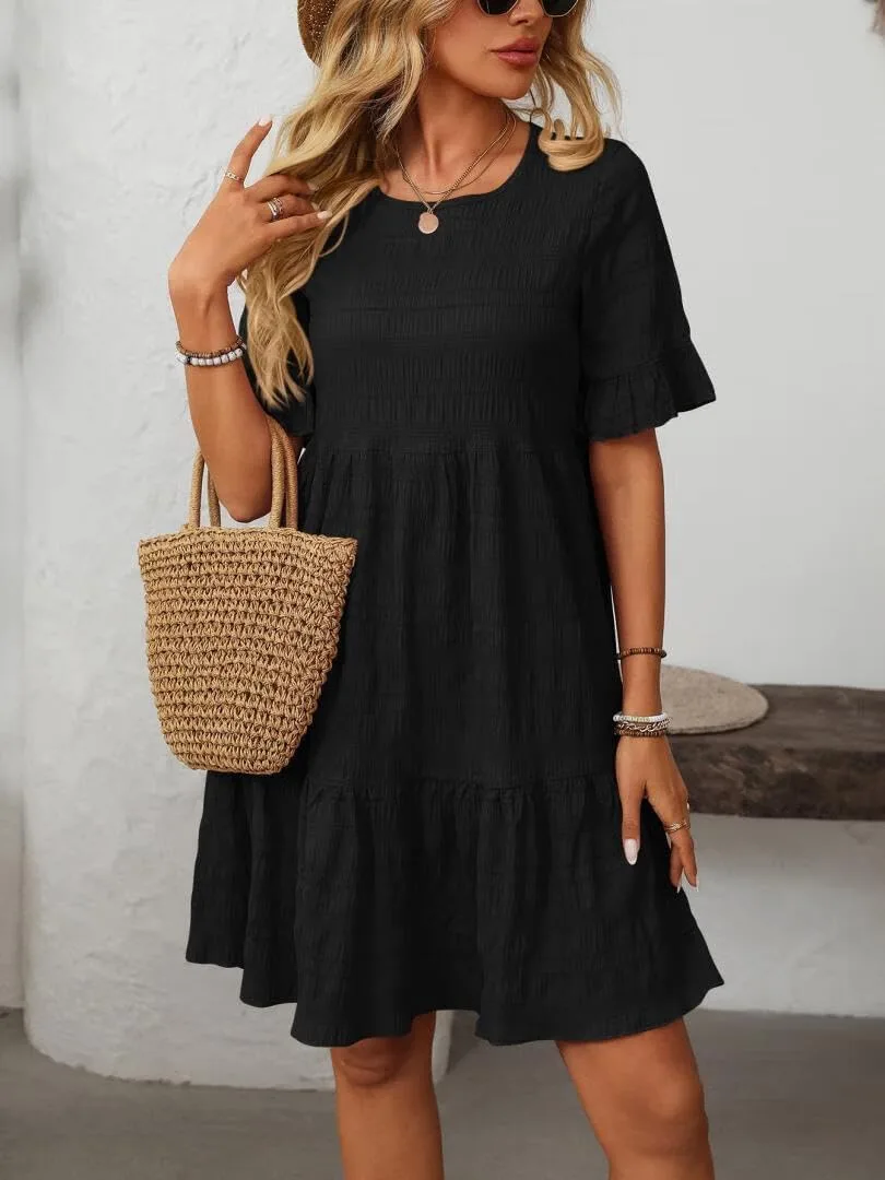 Женское летнее платье-футболка Casual с круглым вырезом и короткими рукавами — фото 2
