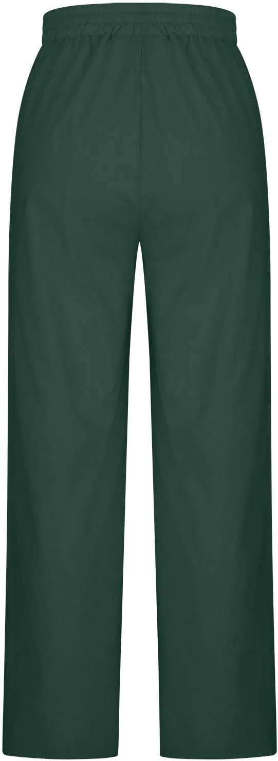 Широкие брюки из льна и хлопка, с карманами, Army Green — фото 4