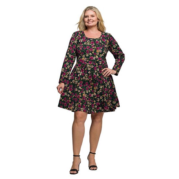 

Платье мини с длинным рукавом и цветочным принтом Plus size 24Seven Comfort Apparel