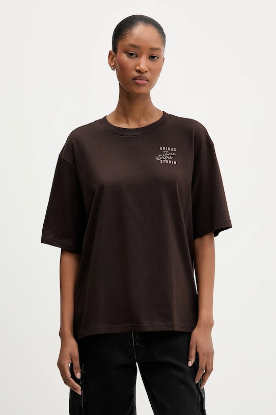 

Хлопковая футболка Adidas, коричневый