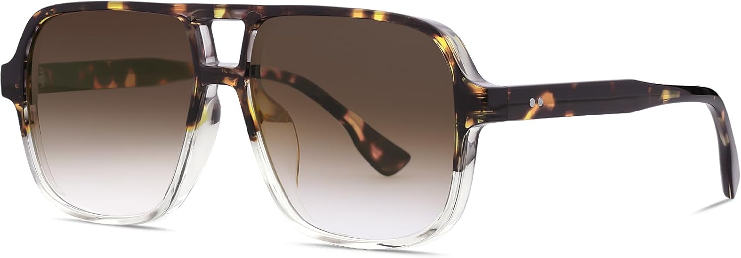 

Ретро-солнцезащитные очки-авиаторы в стиле 70-х для женщин и мужчин, с цветными тонированными линзами, пластиковые, модные винтажные очки в стиле вестерн Tskestvy, Tortoise Shell With Transparent Frame/ Gradient Brown Lens