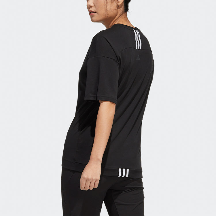 Футболка (WMNS) adidas Logo Pattern Round Neck Sports Short Sleeve Black T-Shirt H55256 — фото 4