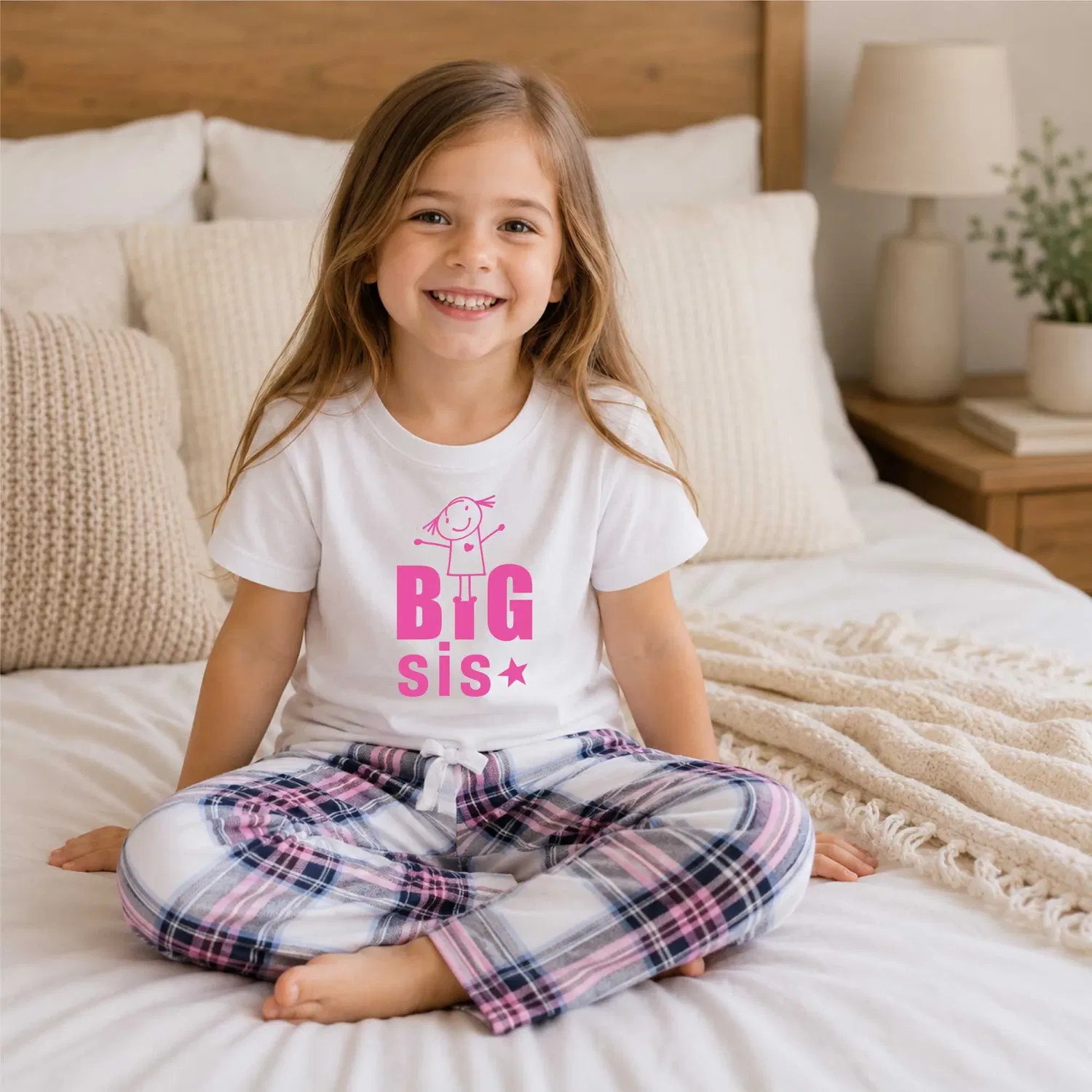 Пижама детская в клетку Big Sis 60 Second Makeover, розовый