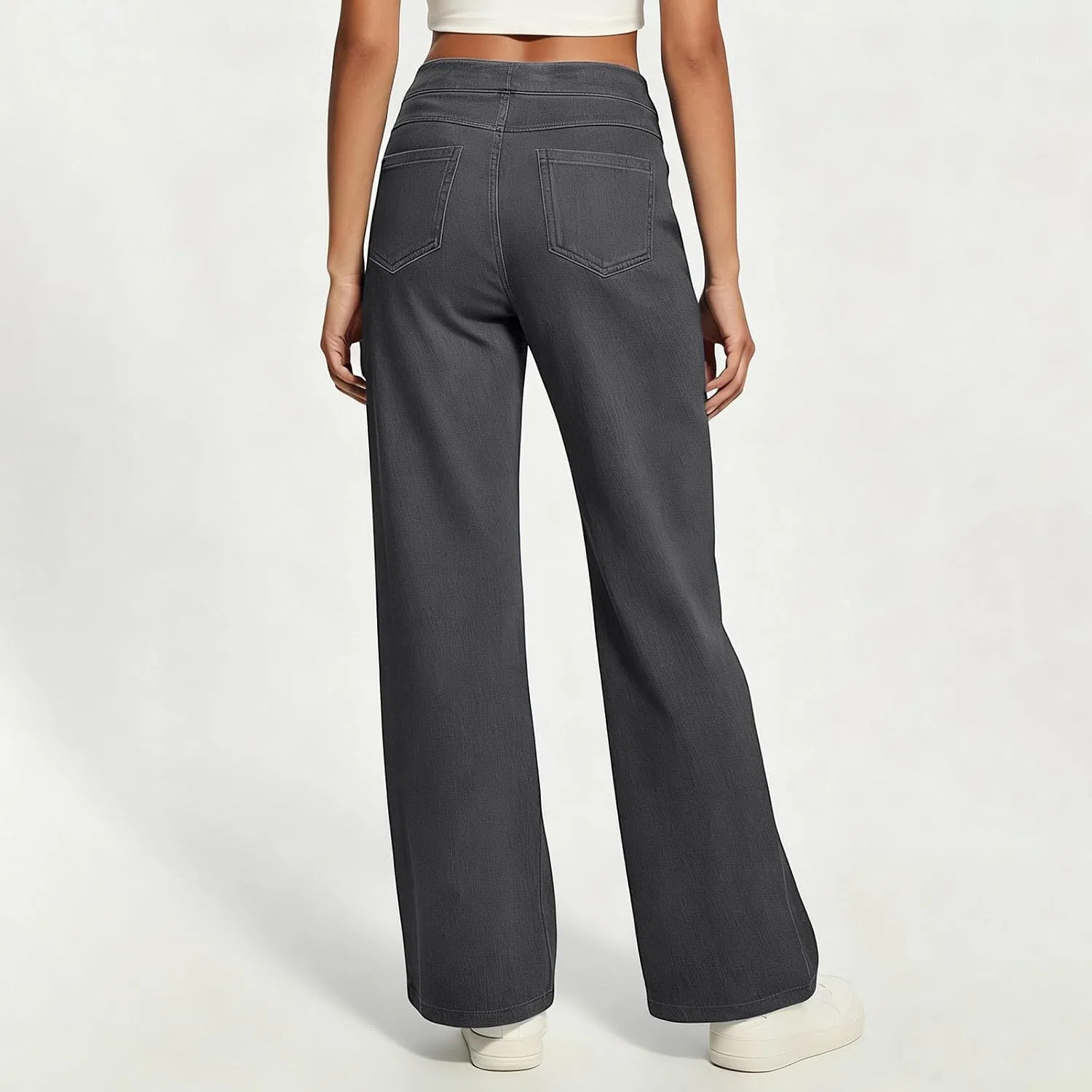 Джинсы с завышенной талией, Wide Leg Jeans, Dark Gray — фото 4