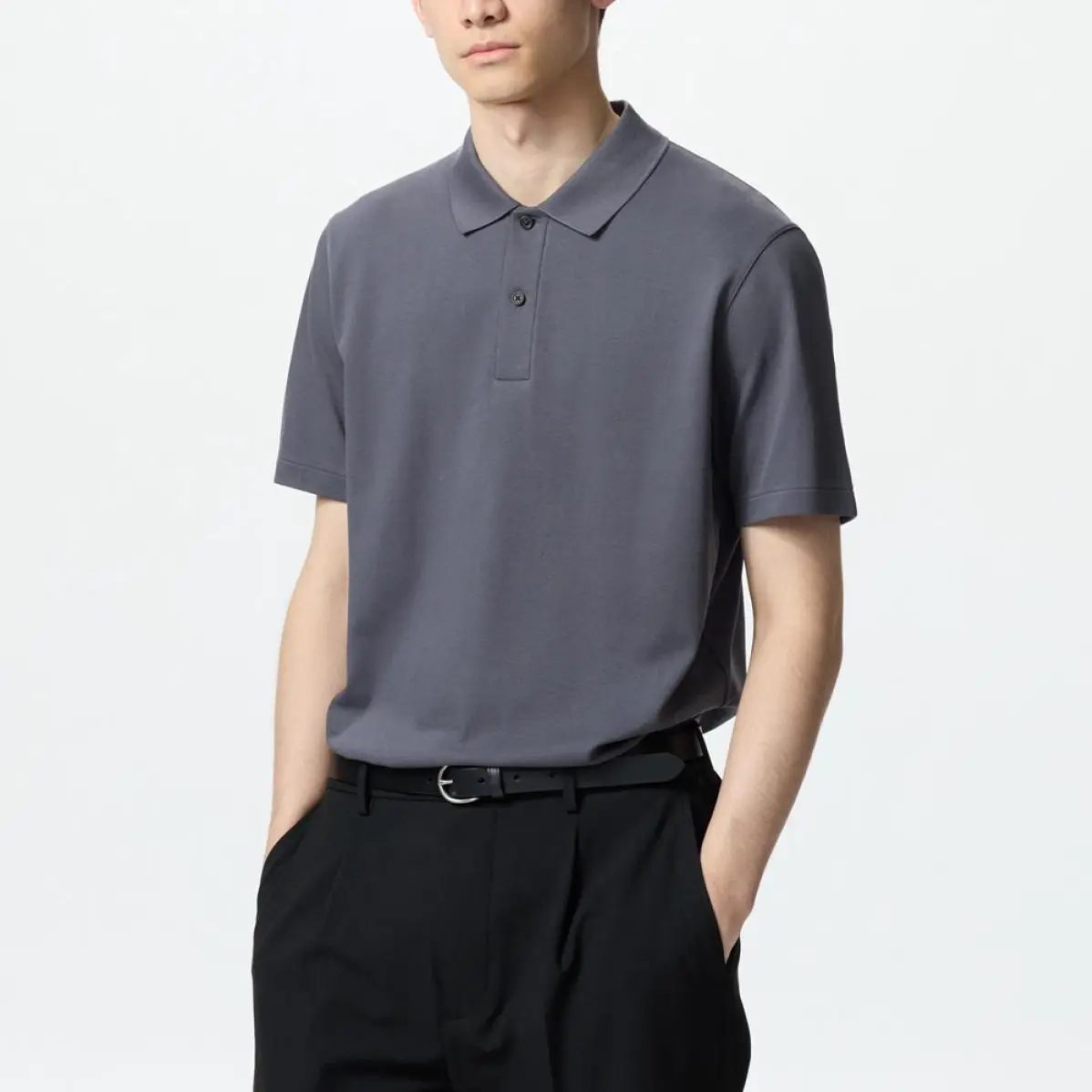Футболка-поло AIRism Mesh Series Unisex Dark Gray UNIQLO, темно-серый — фото 3