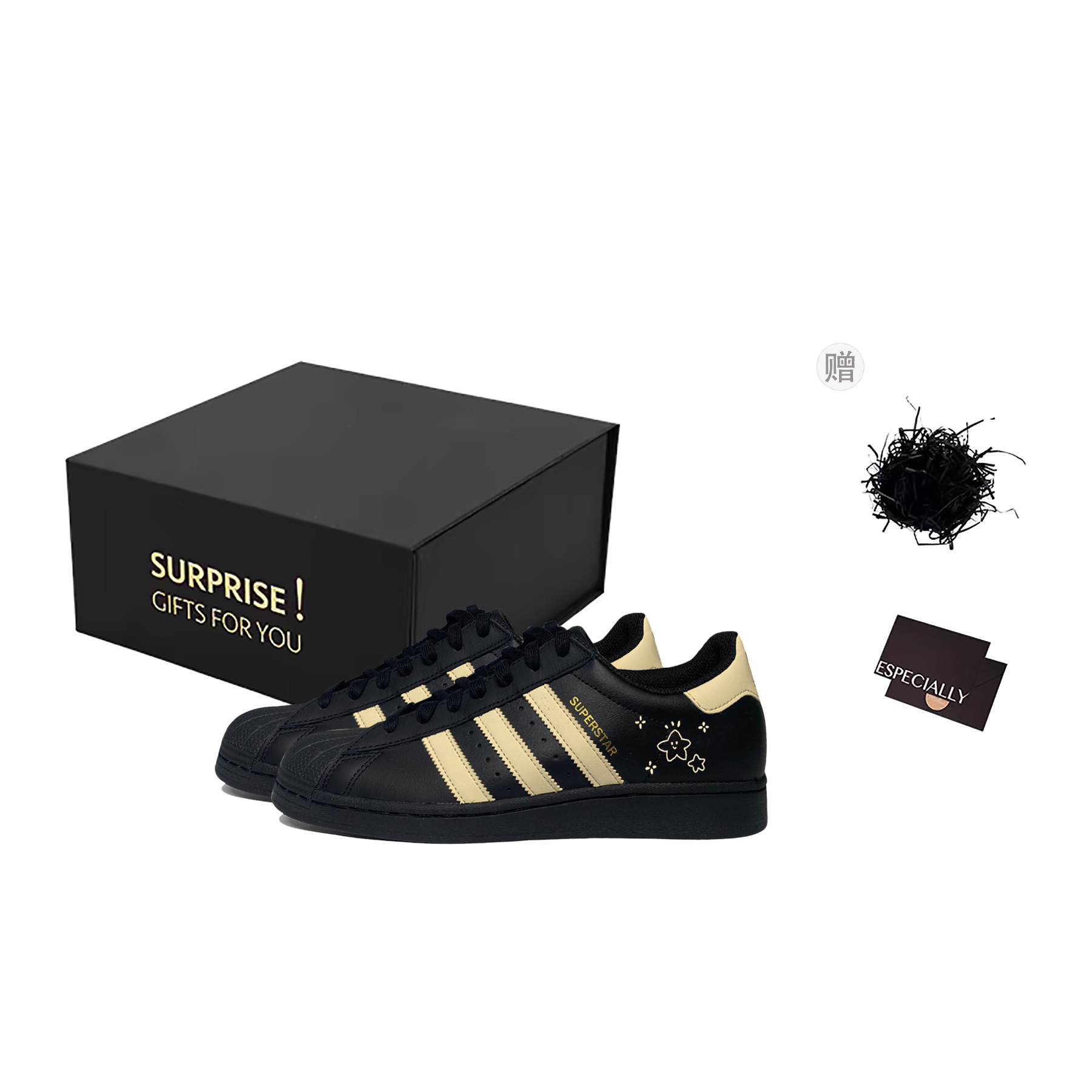 

Adidas Originals SUPERSTAR Golden Star Rhythm противоскользящие износостойкие низкие скейтерские кроссовки унисекс черно-желтые, черно-желтые, специальная коробка