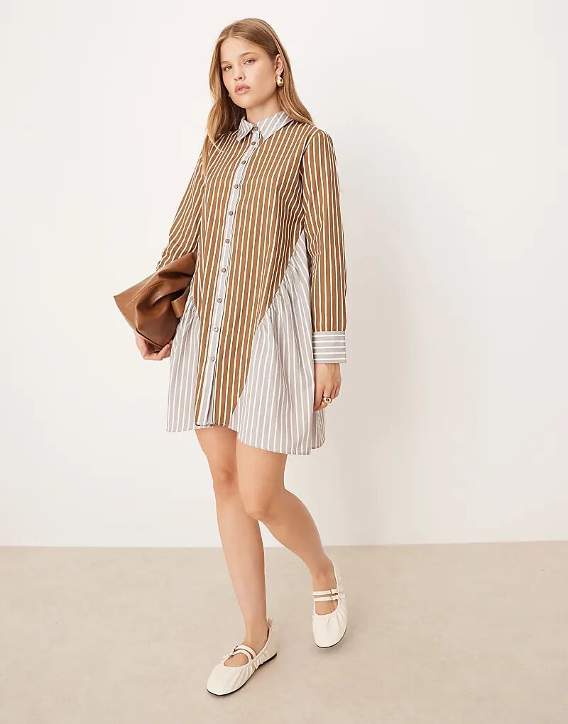 

Платье-рубашка мини ASOS DESIGN из поплина с косыми швами и полосатым принтом