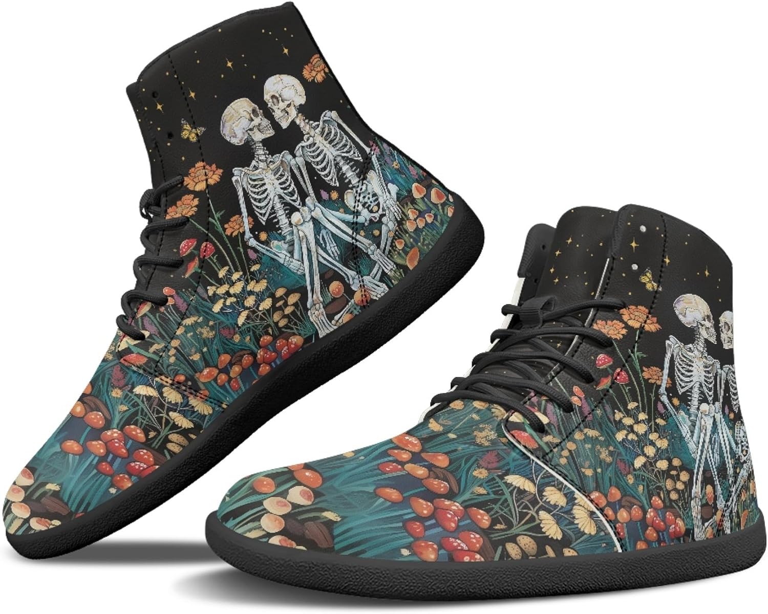 

Высокие кроссовки с черепом для женщин и мужчин, с отделкой из искусственной кожи, с широкой носочной частью, минималистичные босоножки Arleeorkee, Halloween Skeleton