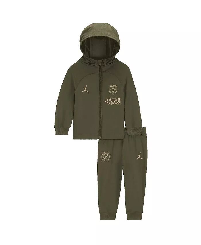 

Комплект спортивных костюмов Paris Saint-Germain 2023/24 Fourth Strike Raglan для мальчиков и девочек оливкового цвета Jordan