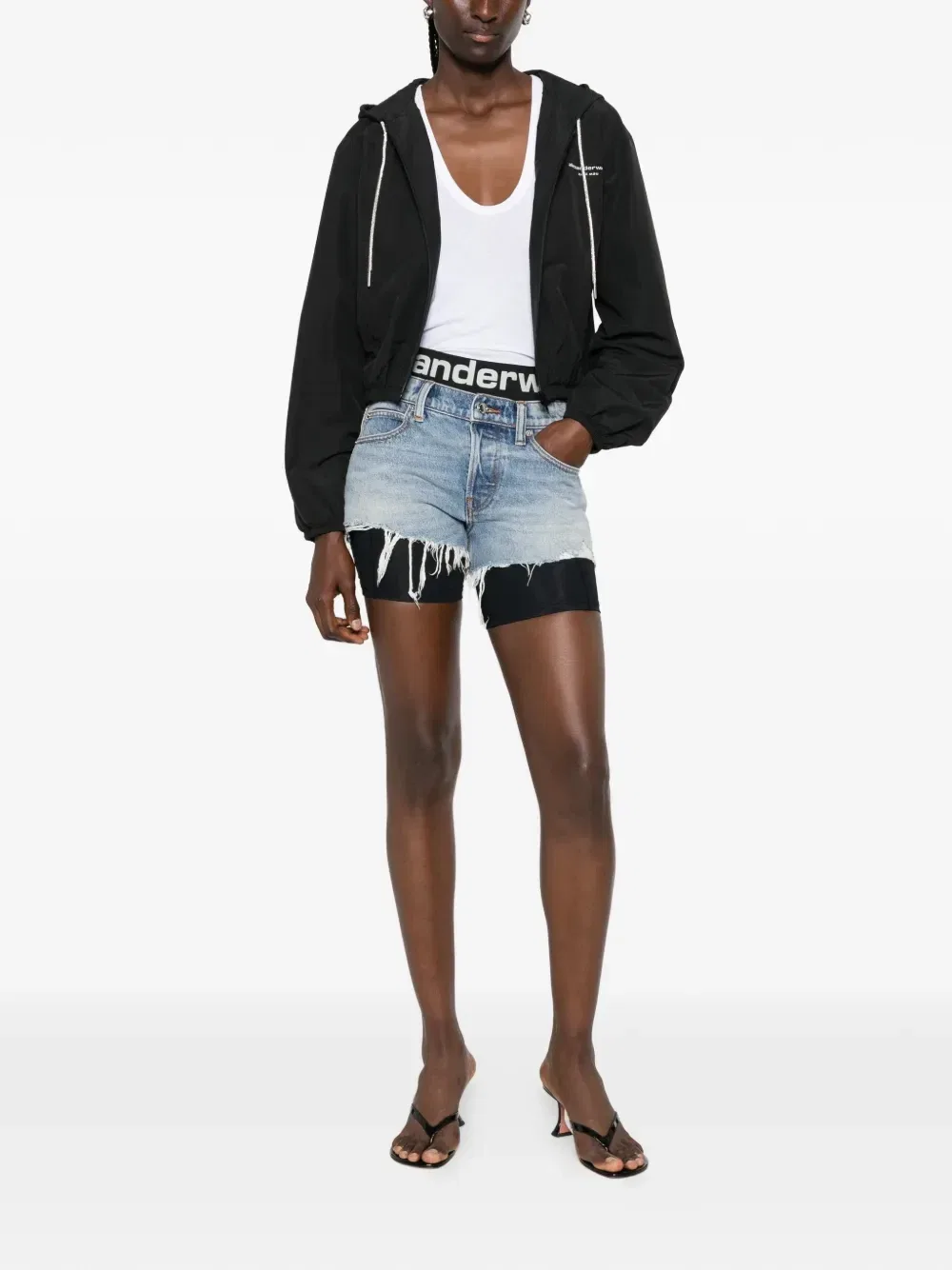 Многослойные шорты с бахромой Alexander Wang, синий — фото 2