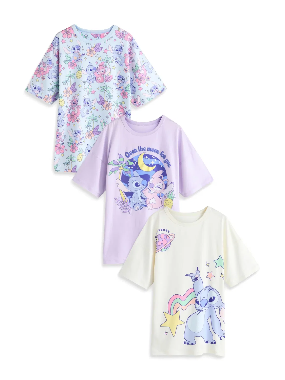 Ночная рубашка 'Лило и Стич' Next, Light Beige/Sky Blue/Violet/Lavender