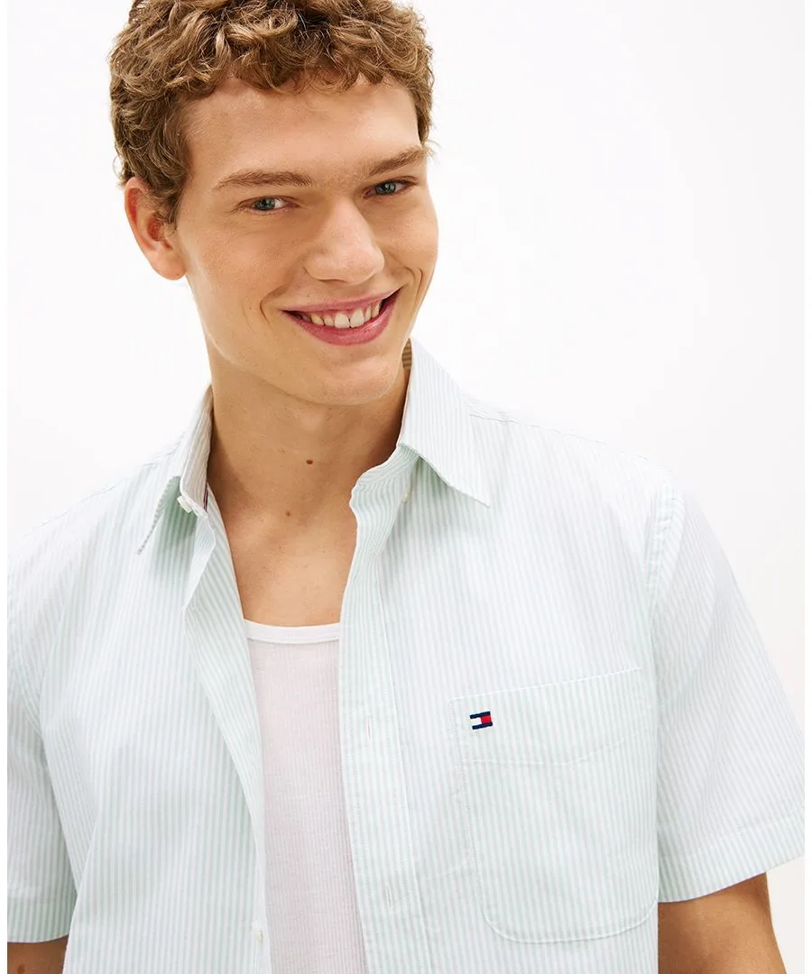 Мужская полосатая рубашка Оксфорд с коротким рукавом Tommy Hilfiger, Crushed Mint / Stripe — фото 3