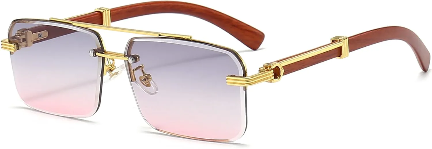 

Солнцезащитные очки PORADAY без оправы для мужчин и женщин, винтажные прямоугольные солнцезащитные очки, модные безрамочные квадратные тонированные очки, Grey Pink