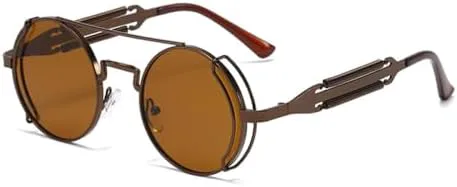 

Панк-очки 2026 для мужчин, круглые, с красными линзами, в стиле панк, черные, металлические, для женщин, с защитой от УФ-излучения UV400 MTZJH, 10 Brown Brown