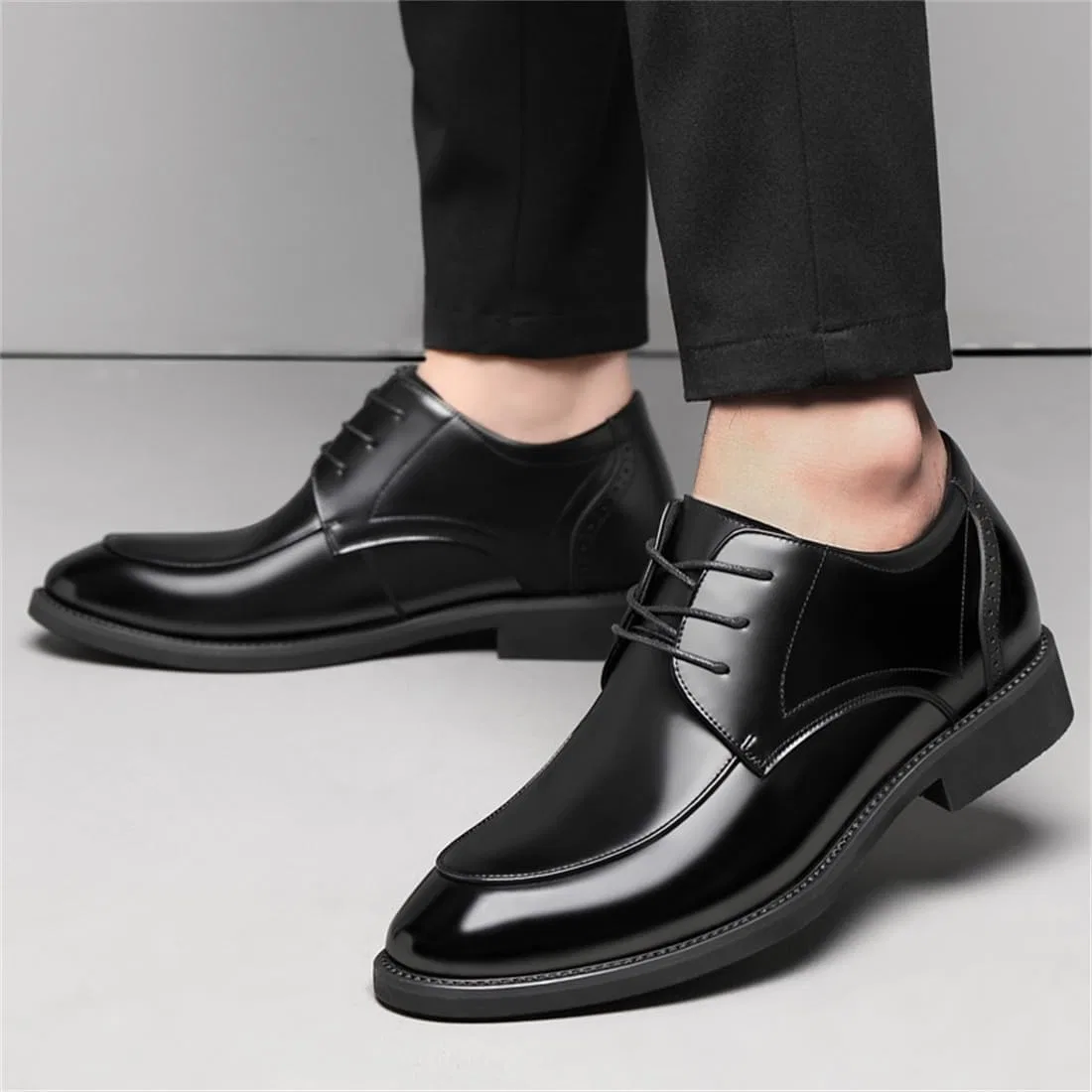 Лоферы кожаные на каблуке, Men's Invisible Height Increasing Loafers, Black UKUBOXBAG — фото 4