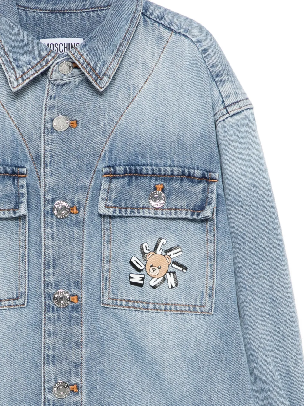 Джинсовая рубашка с принтом медведя Moschino Kids, синий — фото 3