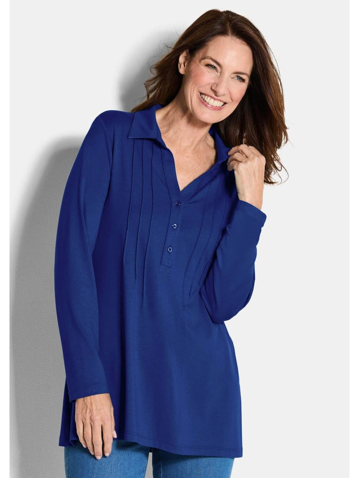 

GOLDNER Короткий размер: туника, блузка с короткими рукавами и воротником-стойкой, королевского синего цвета