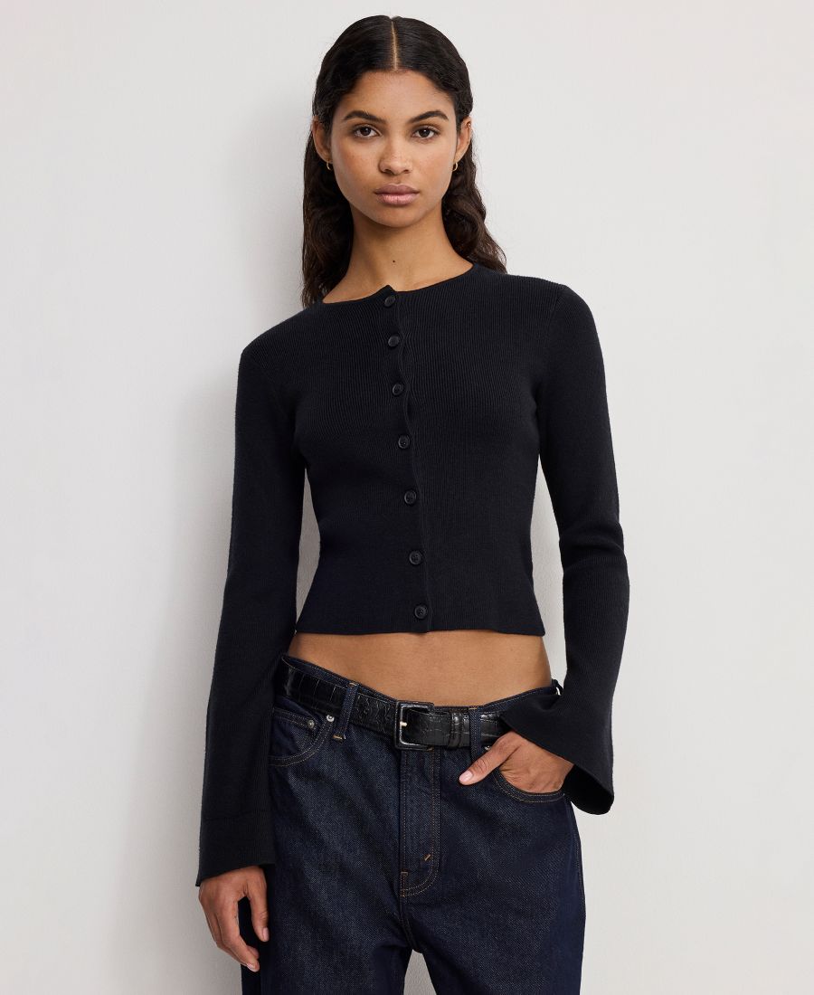 

Женский вязаный кардиган с рукавами-колоколами, стандартные и большие размеры Good American, Black