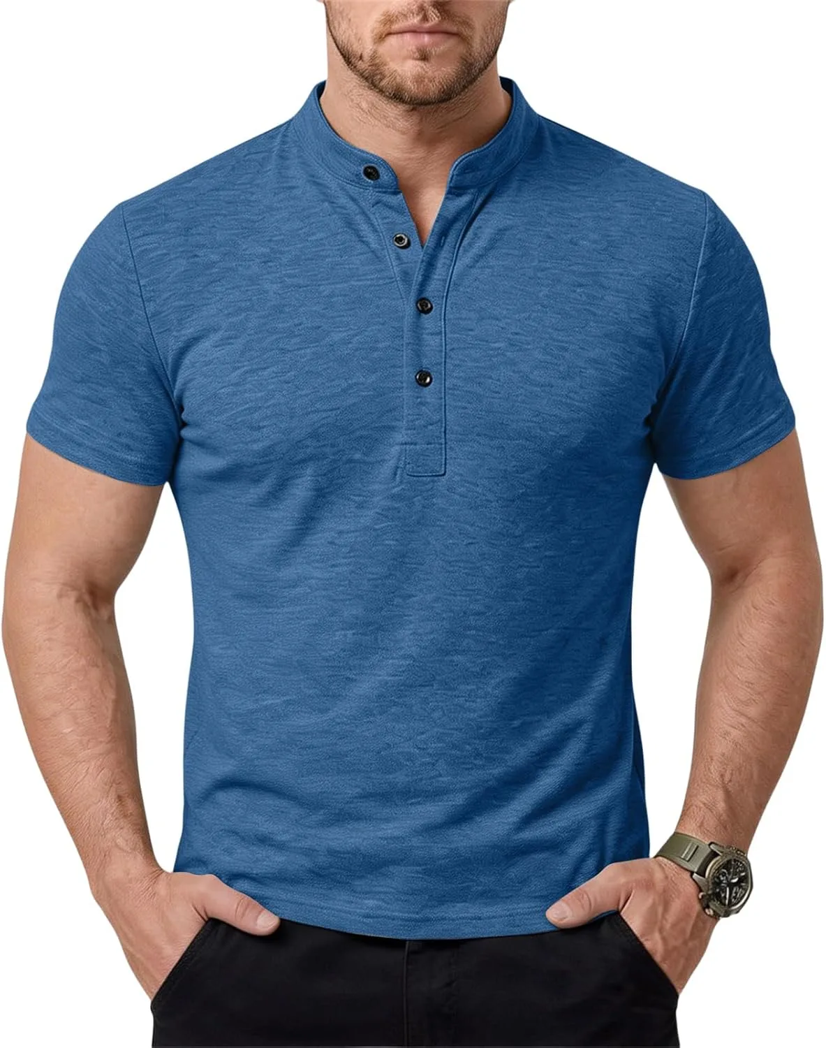 

Мужская футболка Henley с коротким рукавом, легкая, S-3XL WENKOMG1
