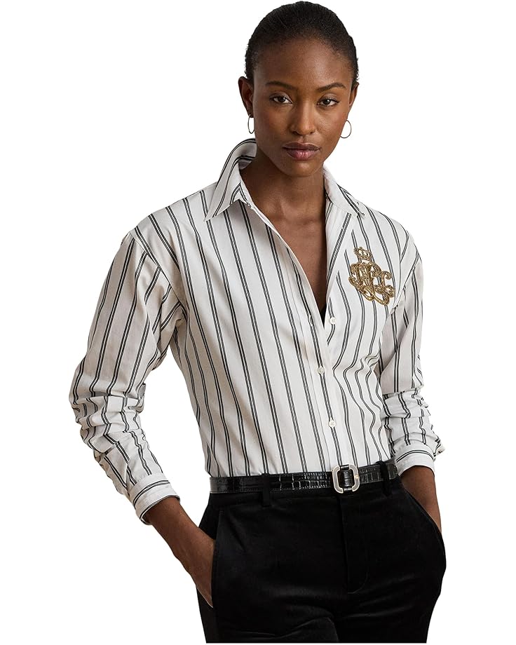 

Женская рубашка Lauren Ralph Lauren Petite Relaxed Fit Striped Cotton, White/Black