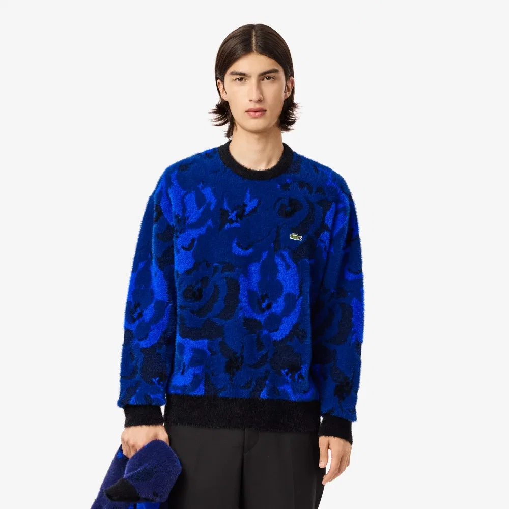 Мужской пуловер с цветочным жаккардовым узором, синий, от Lacoste