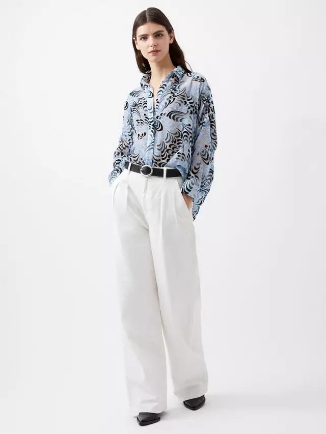

Рубашка French Connection Diandra Devore Popover, цвет summer/white/blue